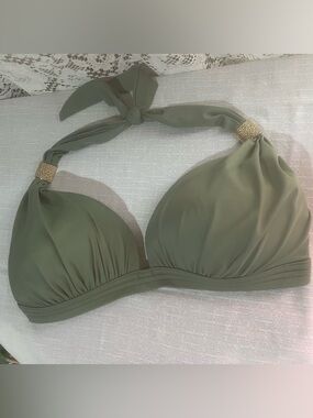 Venus DD Bikini Halter Top Army Green Adjustable Straps EUC